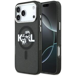 Karl Lagerfeld IML Glitter Karl & Choupette Sketch Logo MagSafe Case for iPhone 17 Pro Max - Blackeng