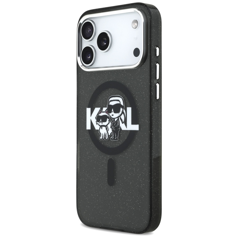 200912_2 Karl Lagerfeld IML Glitter Karl & Choupette Sketch Logo MagSafe Case for iPhone 17 Pro Max - Blackeng
