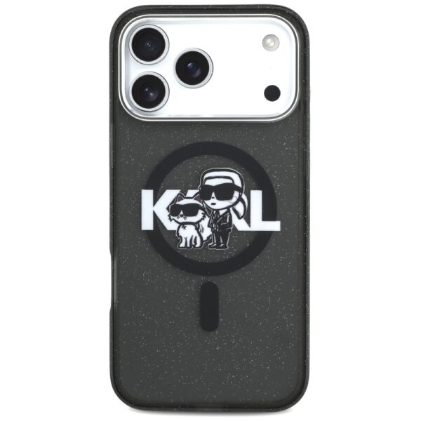 Karl Lagerfeld IML Glitter Karl & Choupette Sketch Logo MagSafe Case for iPhone 17 Pro Max - Blackeng