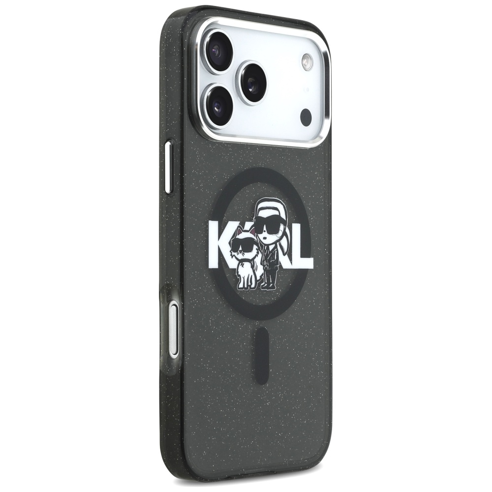 200912_4 Karl Lagerfeld IML Glitter Karl & Choupette Sketch Logo MagSafe Case for iPhone 17 Pro Max - Blackeng