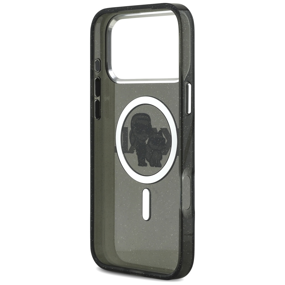 200912_7 Karl Lagerfeld IML Glitter Karl & Choupette Sketch Logo MagSafe Case for iPhone 17 Pro Max - Blackeng