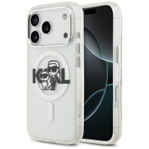 Karl Lagerfeld IML Glitter Karl & Choupette Sketch Logo MagSafe Case for iPhone 17 Pro - Cleareng