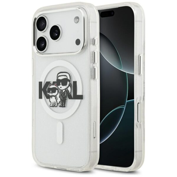 Karl Lagerfeld IML Glitter Karl & Choupette Sketch Logo MagSafe Case for iPhone 17 Pro - Cleareng
