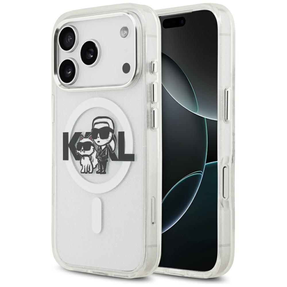200913_1 Karl Lagerfeld IML Glitter Karl & Choupette Sketch Logo MagSafe Case for iPhone 17 Pro - Cleareng