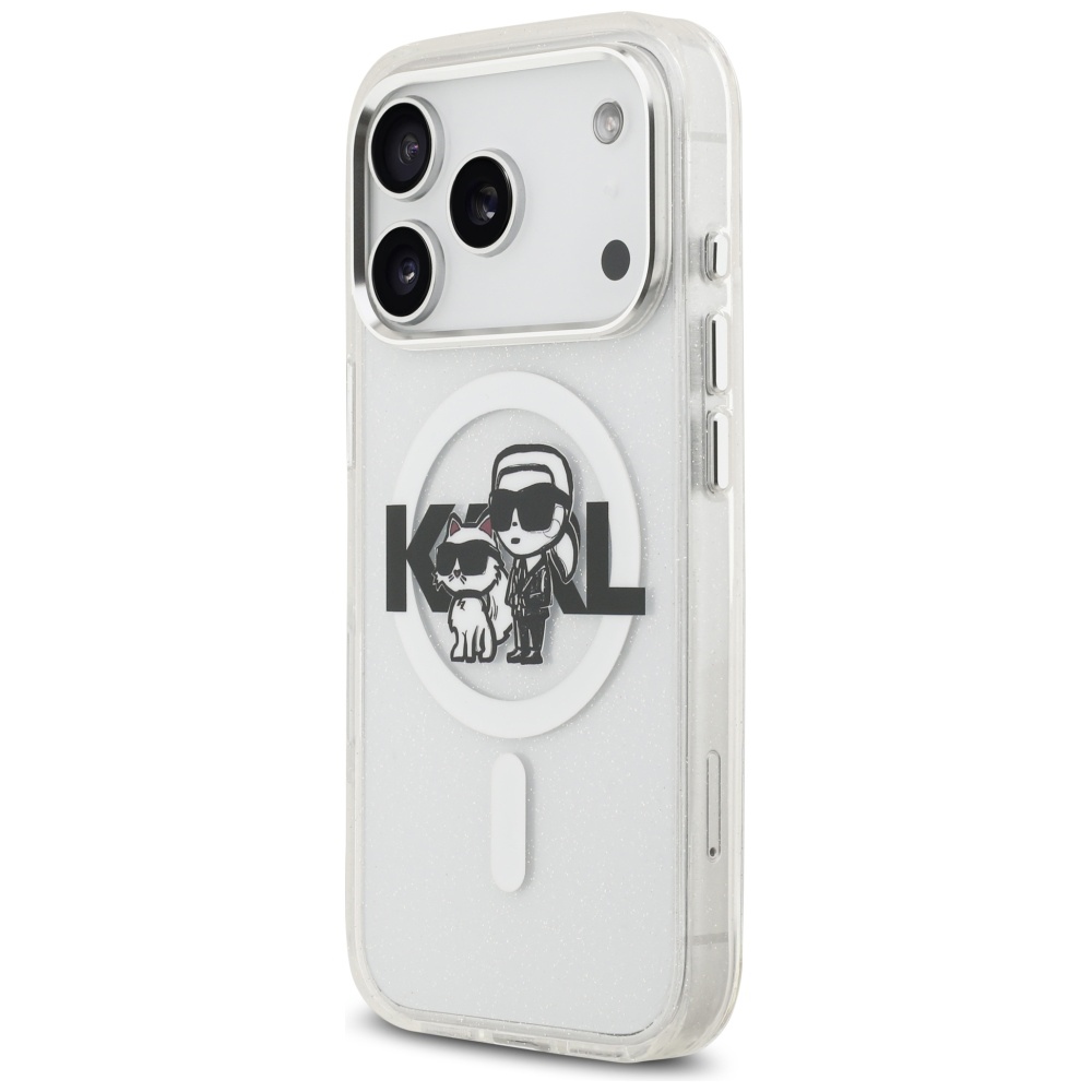 200913_2 Karl Lagerfeld IML Glitter Karl & Choupette Sketch Logo MagSafe Case for iPhone 17 Pro - Cleareng