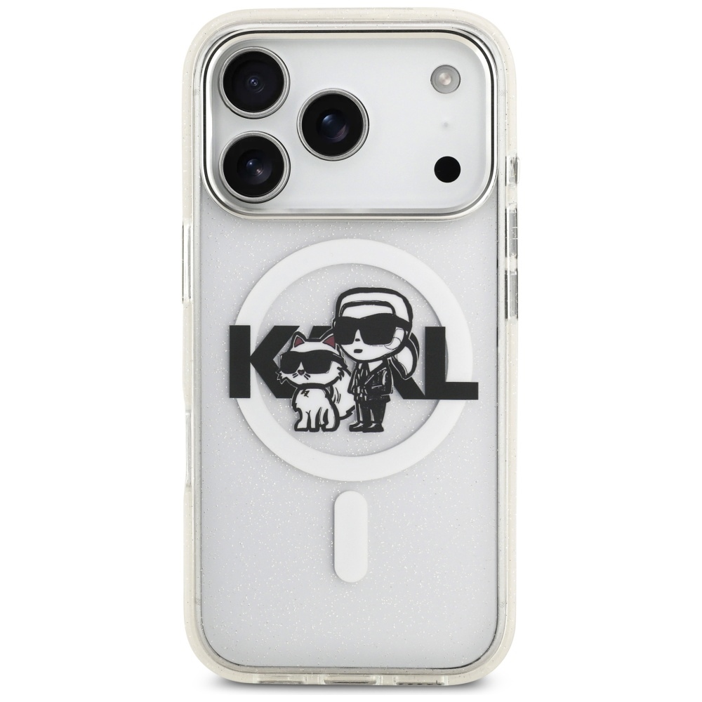 200913_3 Karl Lagerfeld IML Glitter Karl & Choupette Sketch Logo MagSafe Case for iPhone 17 Pro - Cleareng