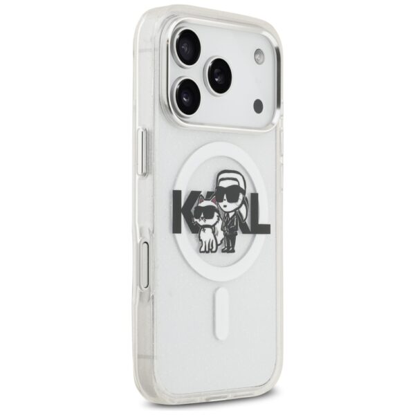 Karl Lagerfeld IML Glitter Karl & Choupette Sketch Logo MagSafe Case for iPhone 17 Pro - Cleareng