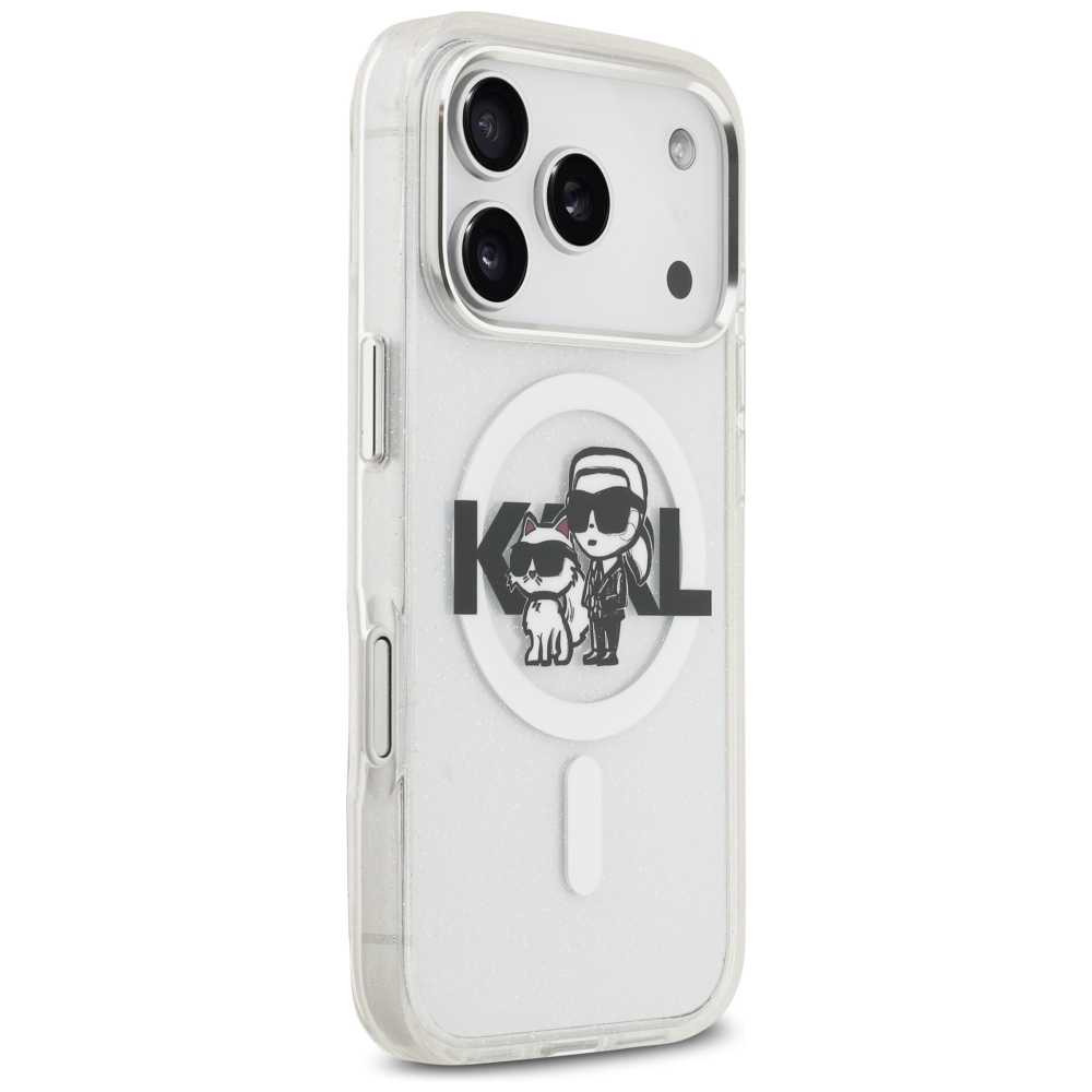 200913_4 Karl Lagerfeld IML Glitter Karl & Choupette Sketch Logo MagSafe Case for iPhone 17 Pro - Cleareng