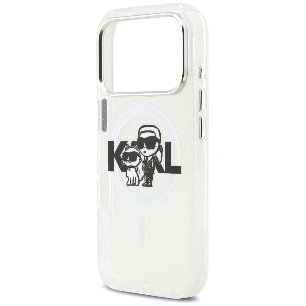 200913_6 Karl Lagerfeld IML Glitter Karl & Choupette Sketch Logo MagSafe Case for iPhone 17 Pro - Cleareng