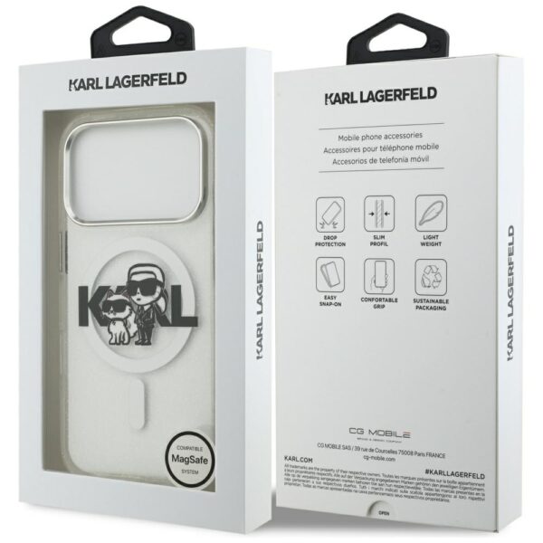 Karl Lagerfeld IML Glitter Karl & Choupette Sketch Logo MagSafe Case for iPhone 17 Pro - Cleareng