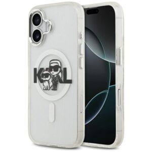 Karl Lagerfeld IML Glitter Karl & Choupette Sketch Logo MagSafe iPhone 17 Case - Cleareng