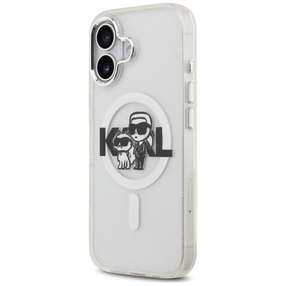 Karl Lagerfeld IML Glitter Karl & Choupette Sketch Logo MagSafe iPhone 17 Case - Cleareng