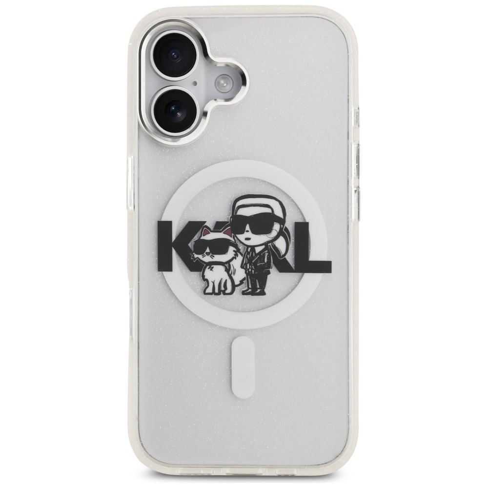 Karl Lagerfeld IML Glitter Karl & Choupette Sketch Logo MagSafe iPhone 17 Case - Cleareng