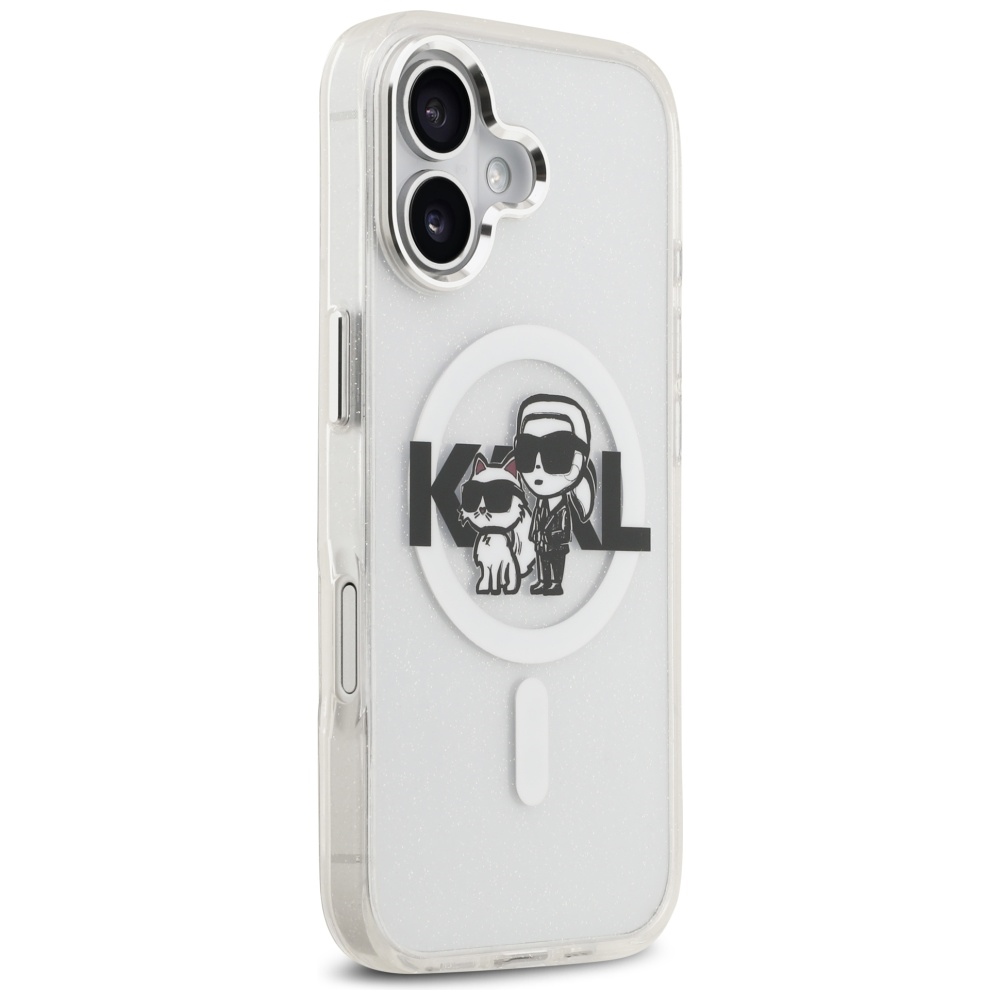 Karl Lagerfeld IML Glitter Karl & Choupette Sketch Logo MagSafe iPhone 17 Case - Cleareng