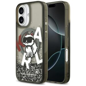 Karl Lagerfeld Liquid Glitter Choupette Logo MagSafe iPhone 17 Case - Blackeng