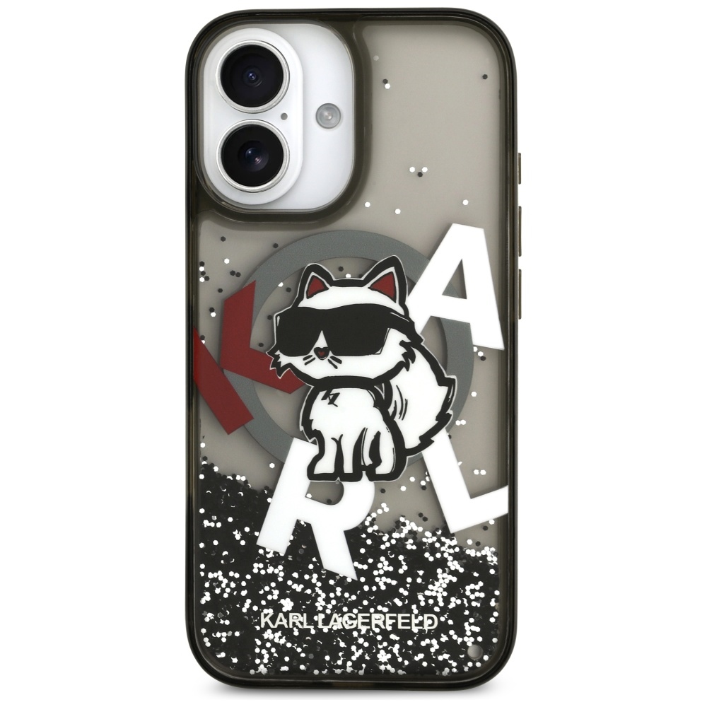 200923_3 Karl Lagerfeld Liquid Glitter Choupette Logo MagSafe iPhone 17 Case - Blackeng