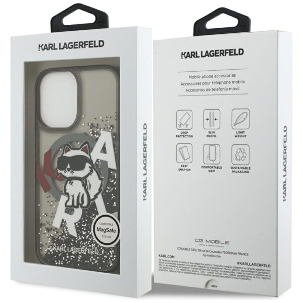 Karl Lagerfeld Liquid Glitter Choupette Logo MagSafe iPhone 17 Case - Blackeng