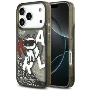 Karl Lagerfeld Liquid Glitter Choupette Logo MagSafe Case for iPhone 17 Pro - Blackeng