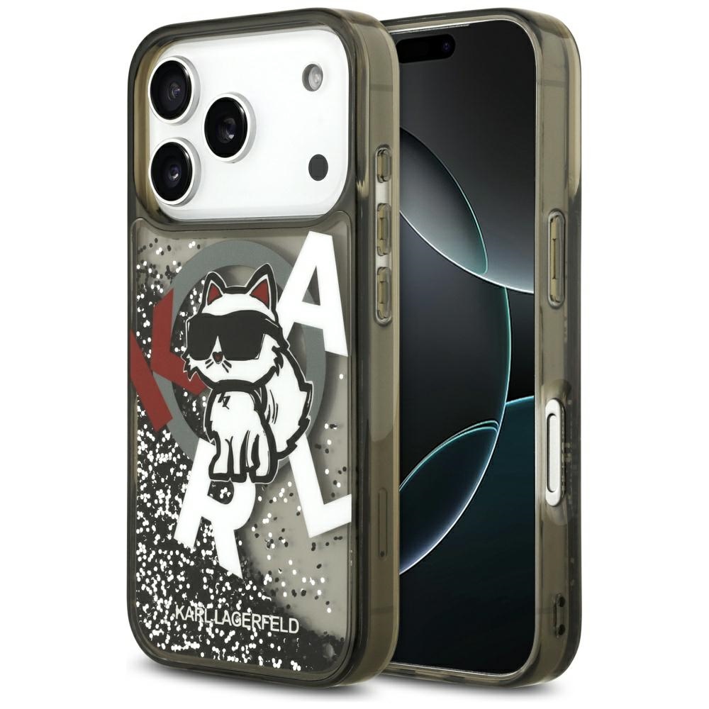 200924_1 Karl Lagerfeld Liquid Glitter Choupette Logo MagSafe Case for iPhone 17 Pro - Blackeng