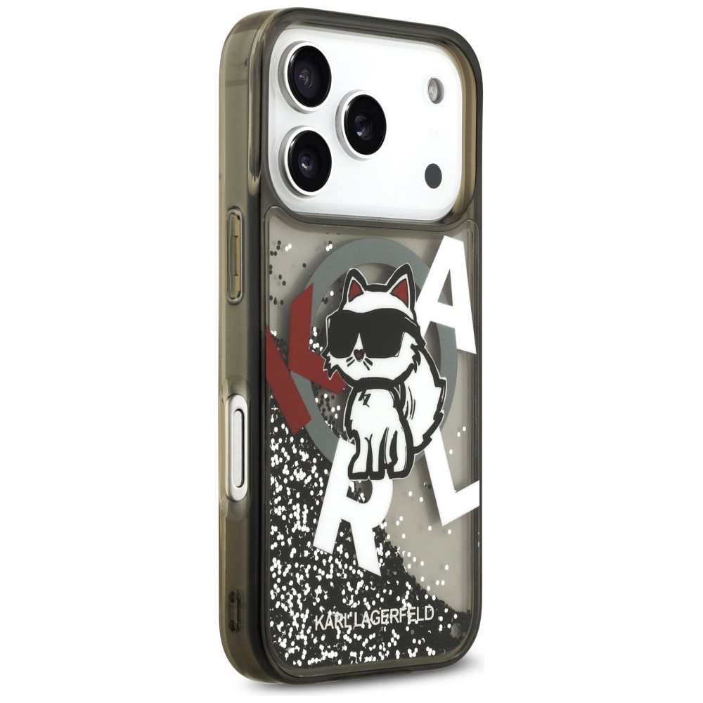 200924_4 Karl Lagerfeld Liquid Glitter Choupette Logo MagSafe Case for iPhone 17 Pro - Blackeng