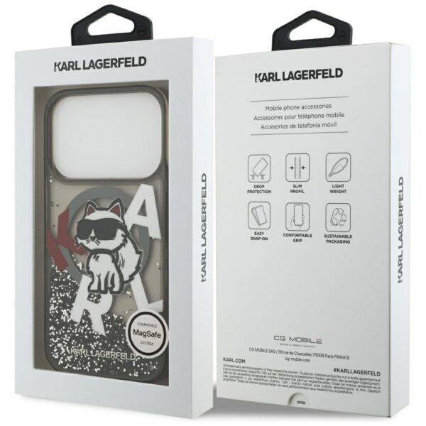 Karl Lagerfeld Liquid Glitter Choupette Logo MagSafe Case for iPhone 17 Pro - Blackeng