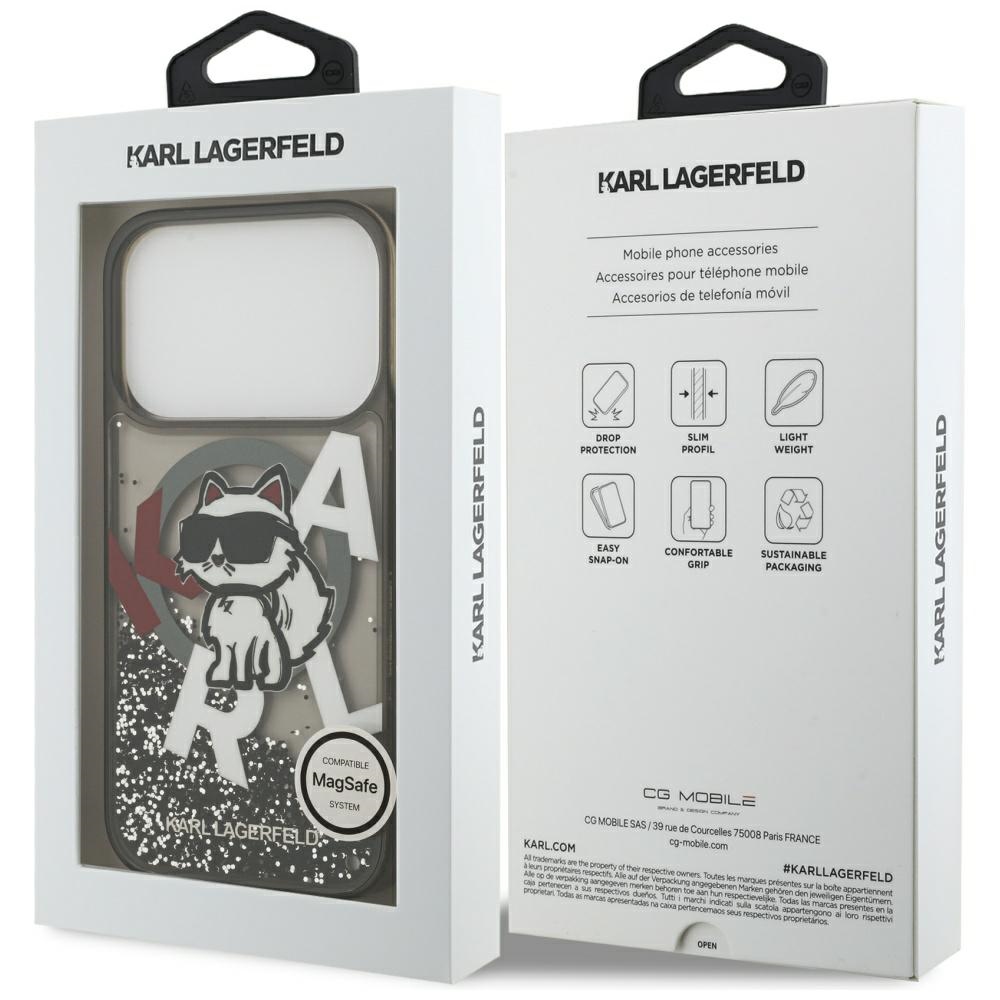 200924_8 Karl Lagerfeld Liquid Glitter Choupette Logo MagSafe Case for iPhone 17 Pro - Blackeng