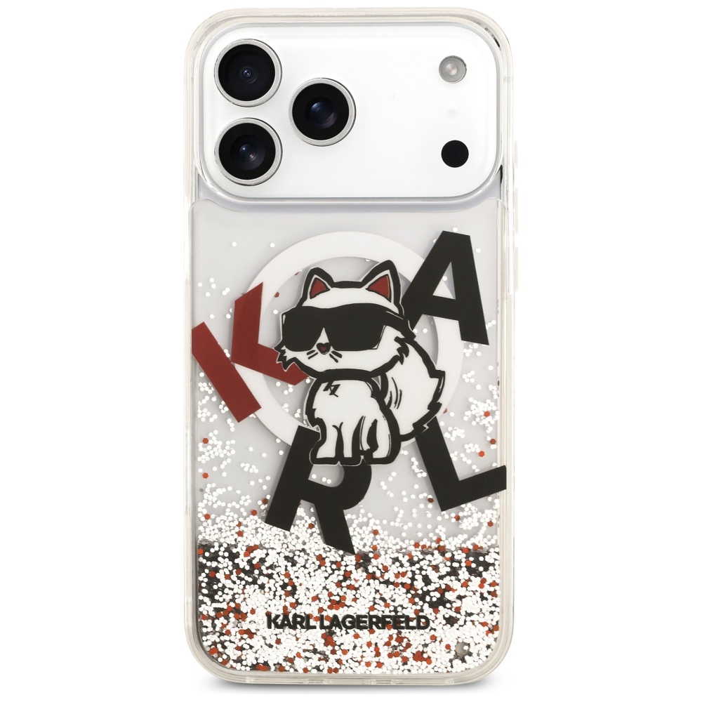 200926_3 Karl Lagerfeld Liquid Glitter Choupette Logo MagSafe Case for iPhone 17 Pro Max - Cleareng