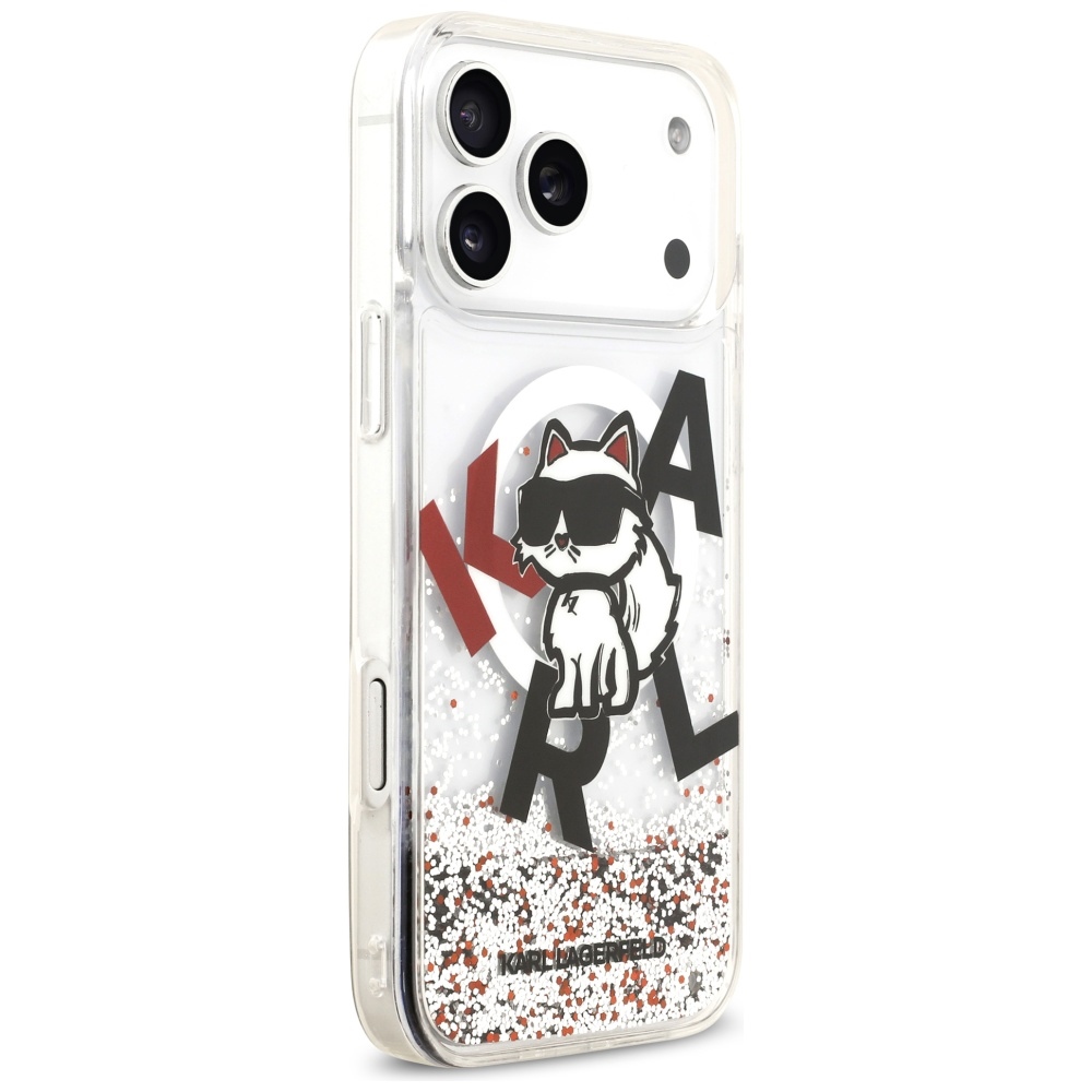 200926_4 Karl Lagerfeld Liquid Glitter Choupette Logo MagSafe Case for iPhone 17 Pro Max - Cleareng