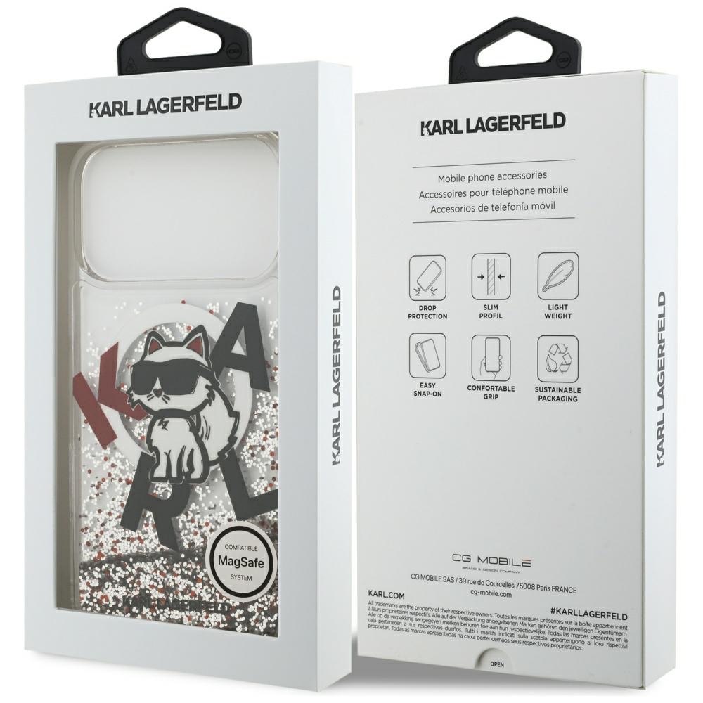 200926_8 Karl Lagerfeld Liquid Glitter Choupette Logo MagSafe Case for iPhone 17 Pro Max - Cleareng