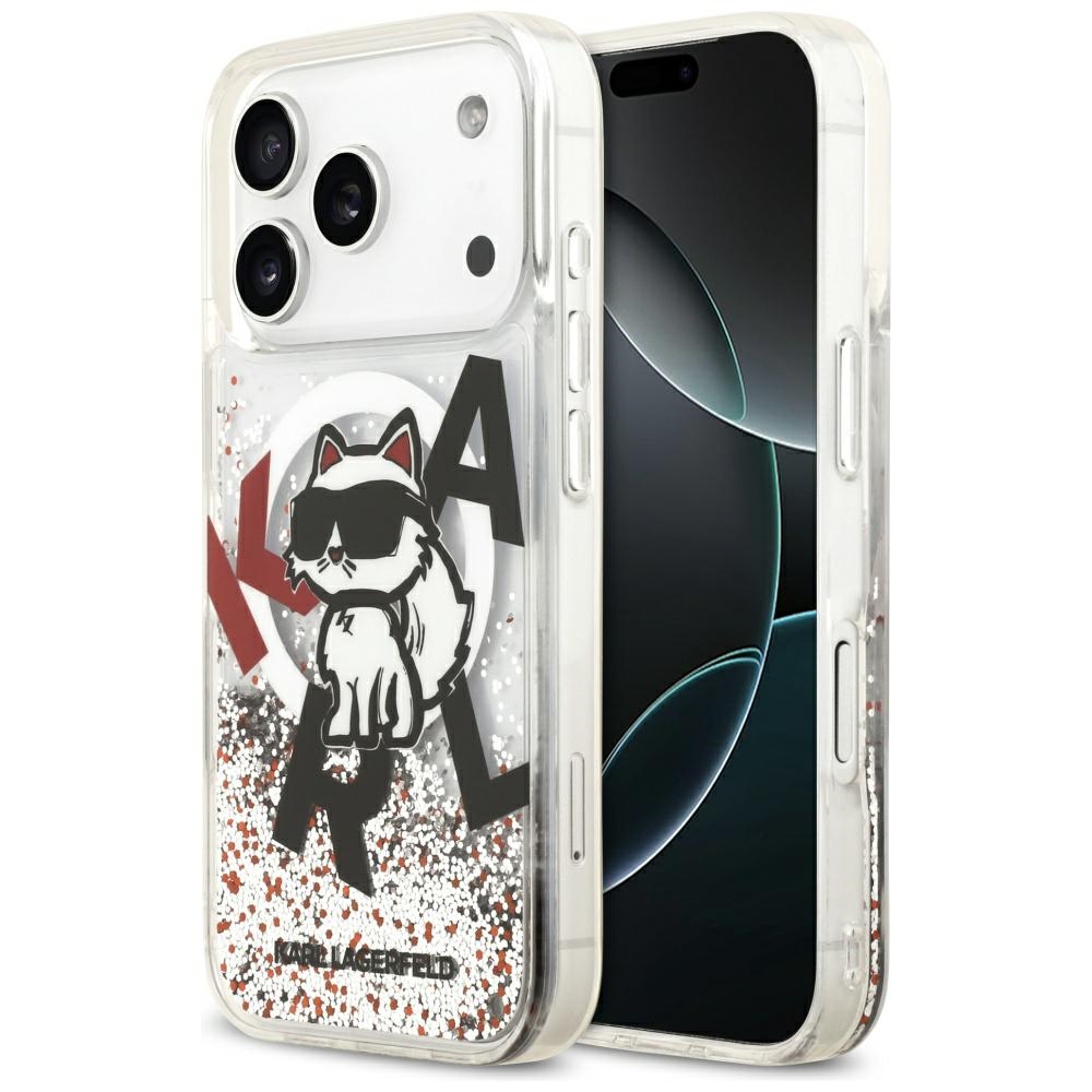 200927_1 Karl Lagerfeld Liquid Glitter Choupette Logo MagSafe Case for iPhone 17 Pro - Cleareng