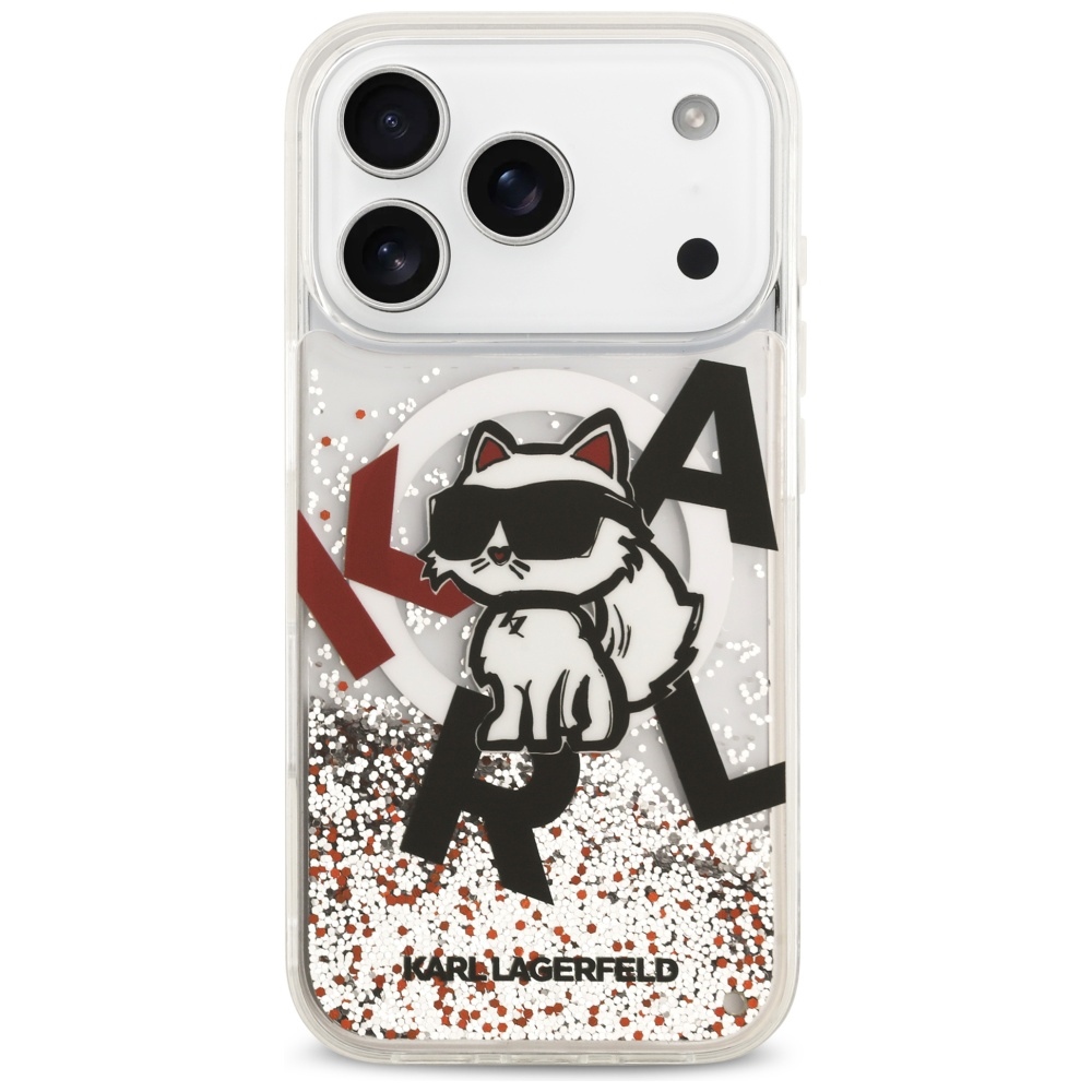 200927_3 Karl Lagerfeld Liquid Glitter Choupette Logo MagSafe Case for iPhone 17 Pro - Cleareng