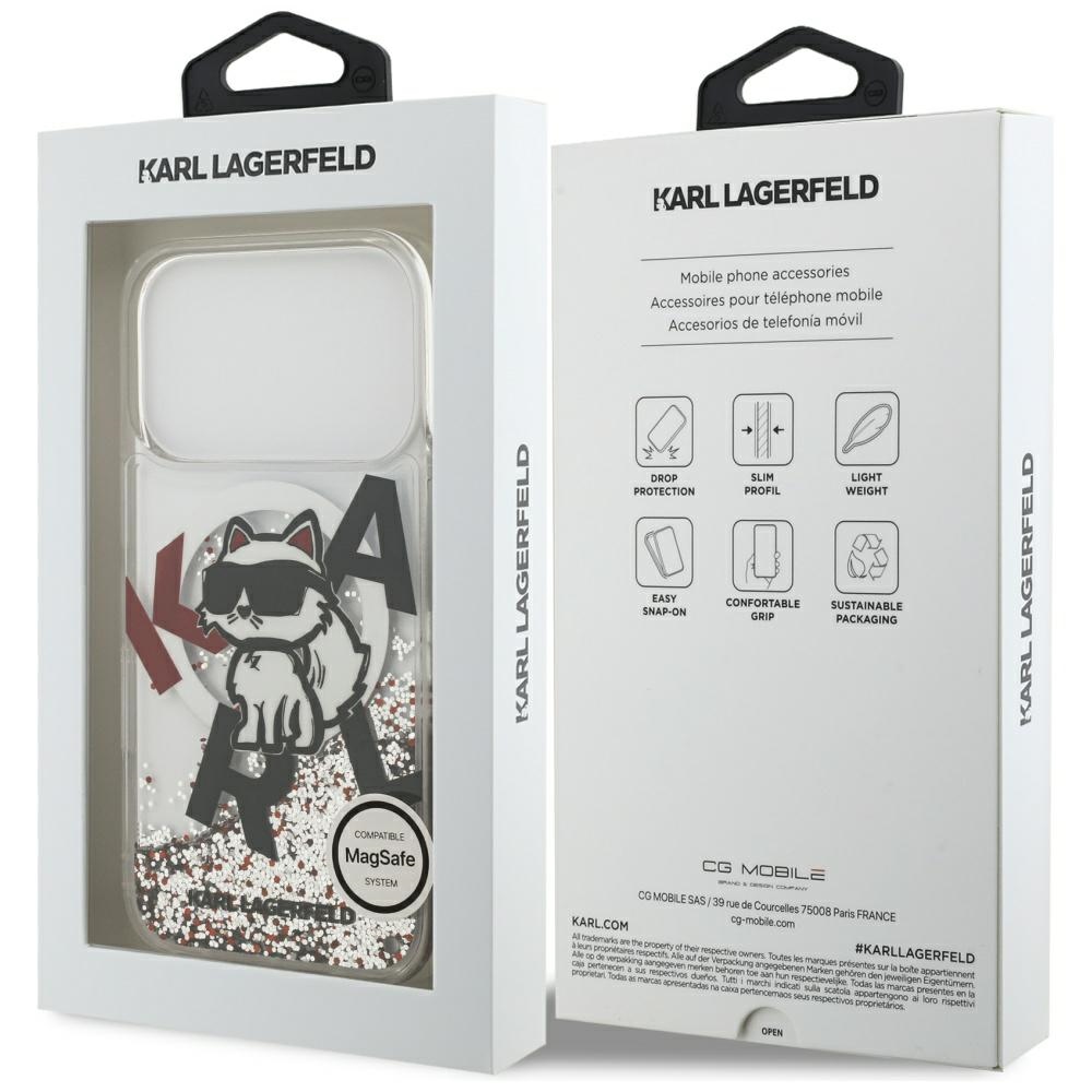 200927_8 Karl Lagerfeld Liquid Glitter Choupette Logo MagSafe Case for iPhone 17 Pro - Cleareng