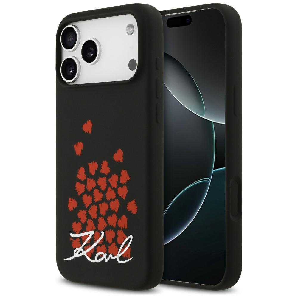 Karl Lagerfeld Silicone Heart Sign Logo MagSafe Case for iPhone 17 Pro Max - Blackeng