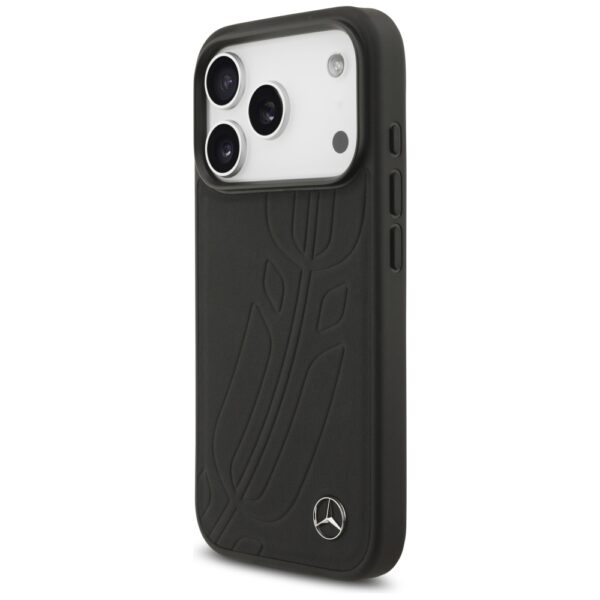 Mercedes Leather Large Laurel Leave MagSafe Case for iPhone 17 Pro - Blackeng