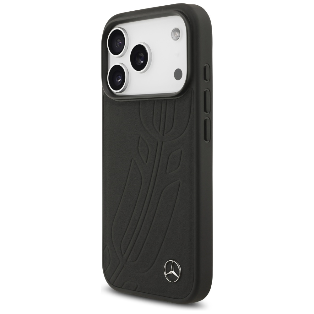 Mercedes Leather Large Laurel Leave MagSafe Case for iPhone 17 Pro - Blackeng