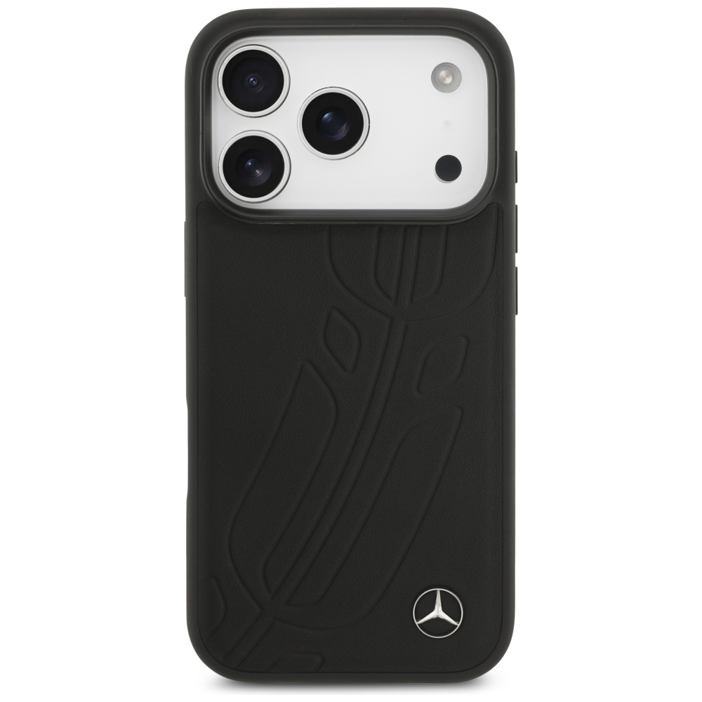 Mercedes Leather Large Laurel Leave MagSafe Case for iPhone 17 Pro - Blackeng