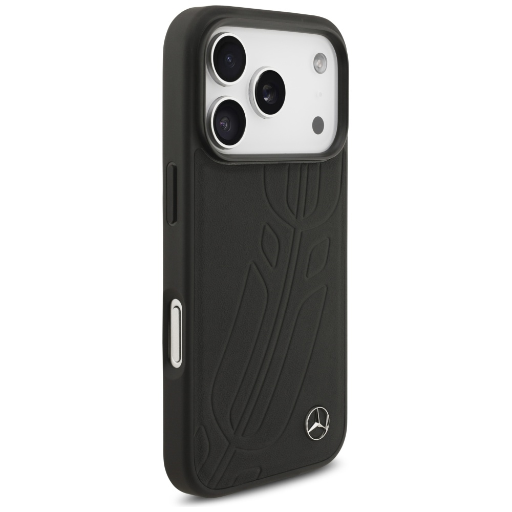Mercedes Leather Large Laurel Leave MagSafe Case for iPhone 17 Pro - Blackeng
