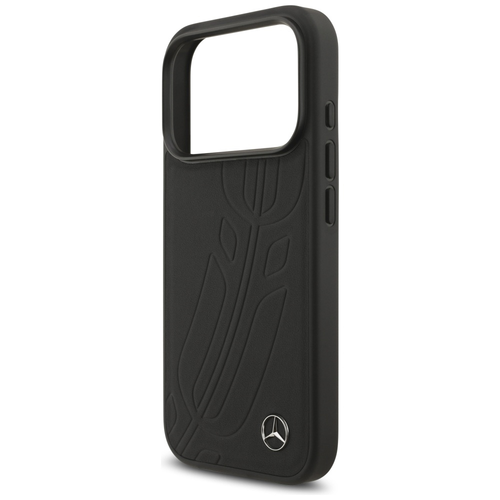 Mercedes Leather Large Laurel Leave MagSafe Case for iPhone 17 Pro - Blackeng