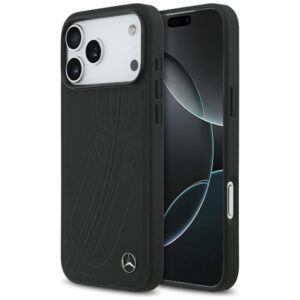 Mercedes Leather Large Laurel Leave MagSafe Case for iPhone 17 Pro Max - Blackeng