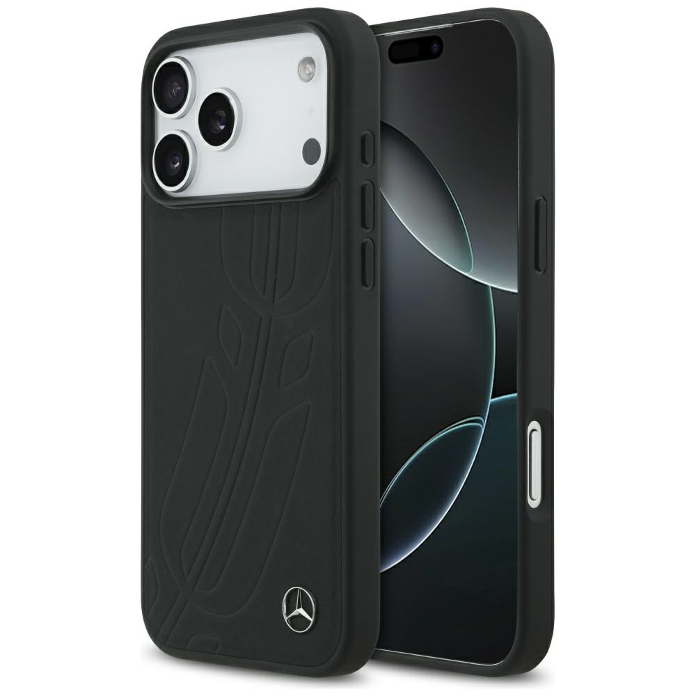Mercedes Leather Large Laurel Leave MagSafe Case for iPhone 17 Pro Max - Blackeng