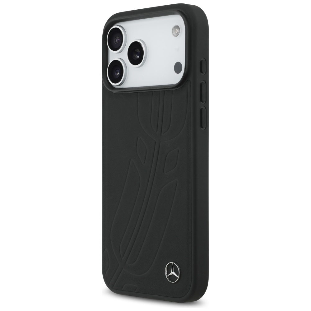 Mercedes Leather Large Laurel Leave MagSafe Case for iPhone 17 Pro Max - Blackeng
