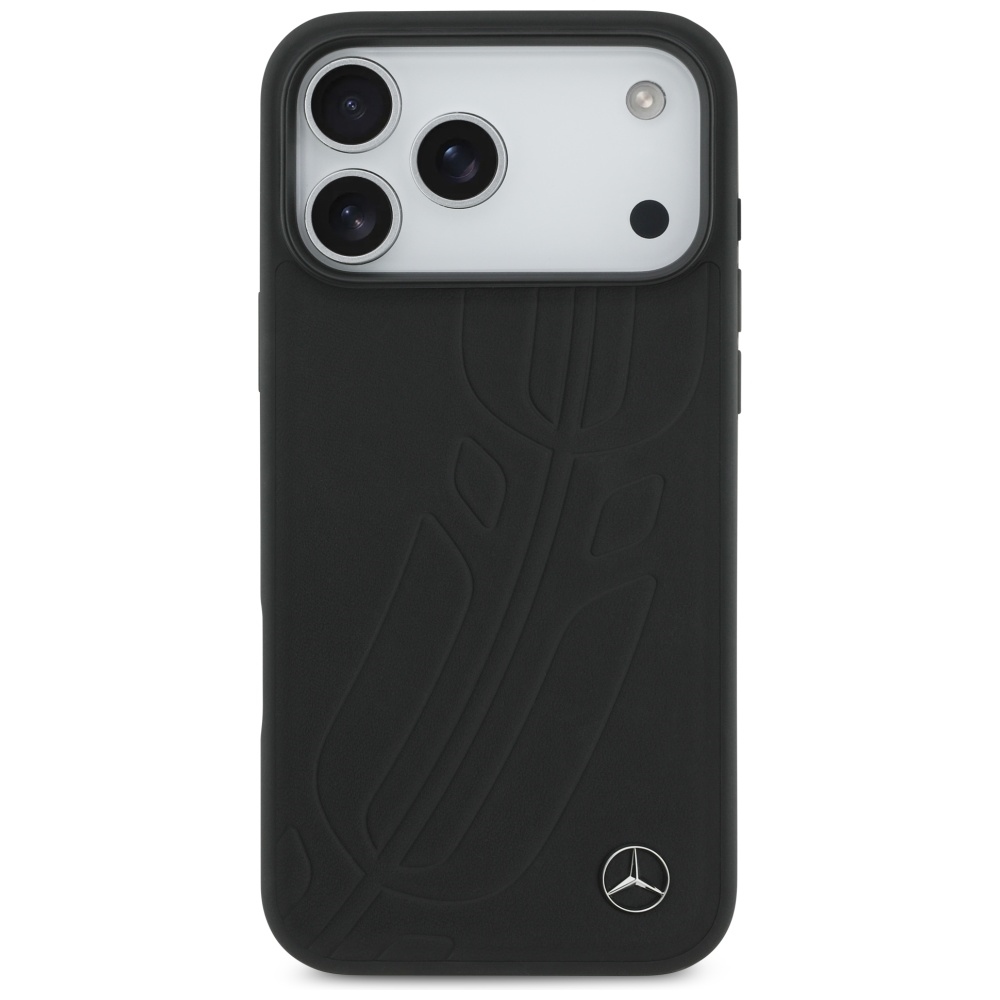 Mercedes Leather Large Laurel Leave MagSafe Case for iPhone 17 Pro Max - Blackeng