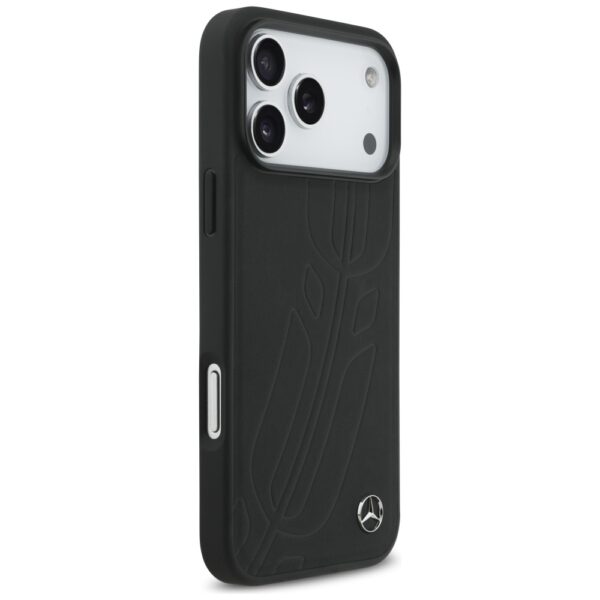 Mercedes Leather Large Laurel Leave MagSafe Case for iPhone 17 Pro Max - Blackeng