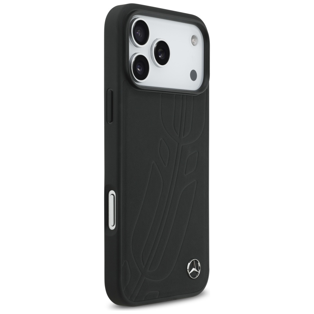 Mercedes Leather Large Laurel Leave MagSafe Case for iPhone 17 Pro Max - Blackeng