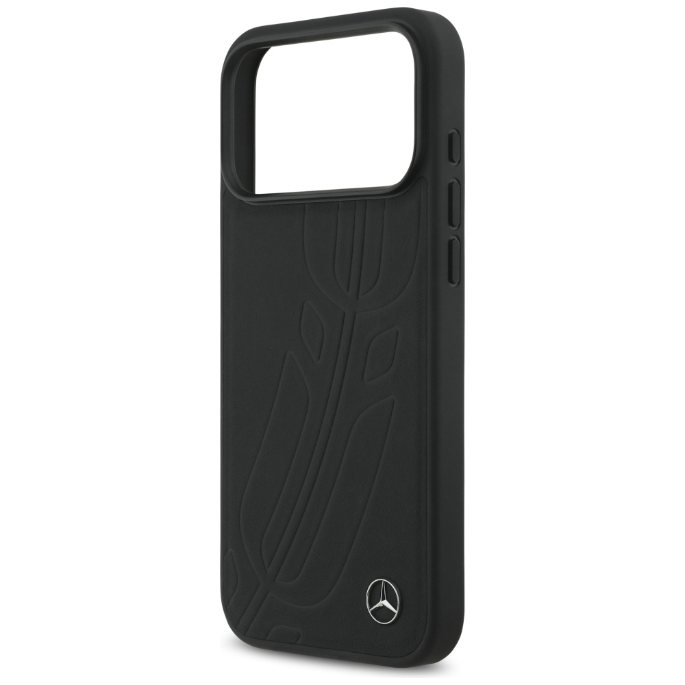 Mercedes Leather Large Laurel Leave MagSafe Case for iPhone 17 Pro Max - Blackeng
