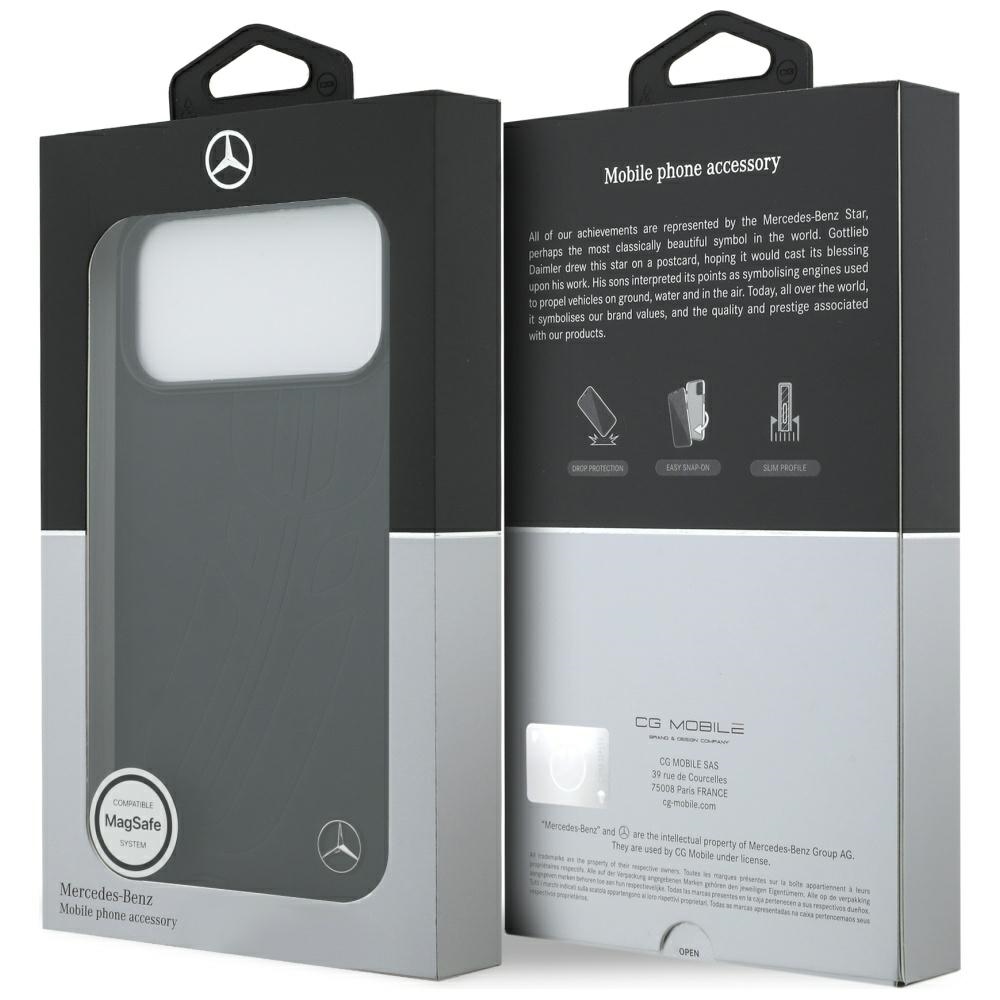 Mercedes Leather Large Laurel Leave MagSafe Case for iPhone 17 Pro Max - Blackeng