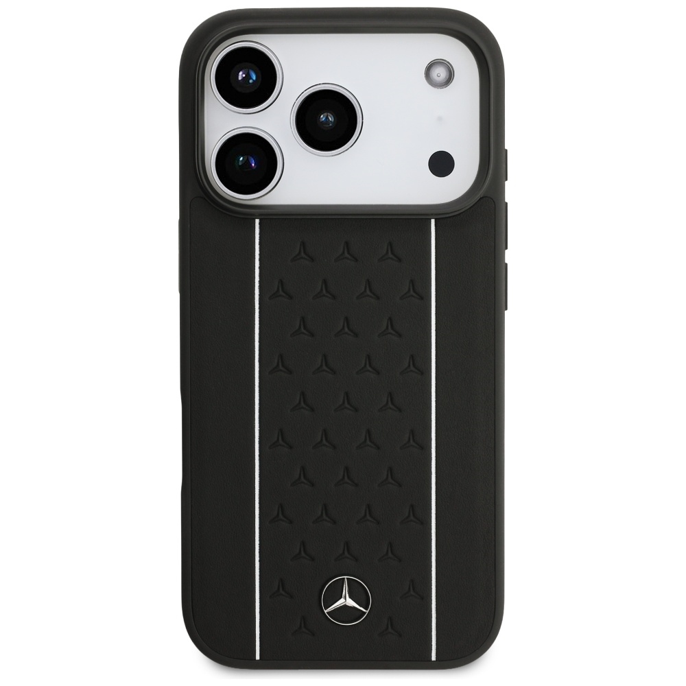 Mercedes Leather Star Pattern Stripes MagSafe Case for iPhone 17 Pro - Blackeng
