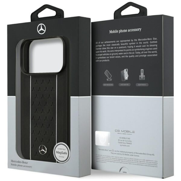 Mercedes Leather Star Pattern Stripes MagSafe Case for iPhone 17 Pro - Blackeng
