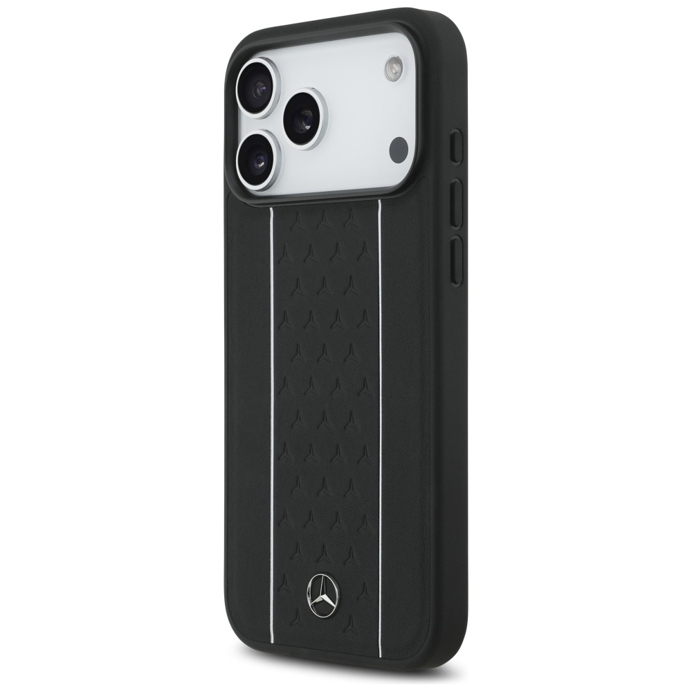 Mercedes Leather Star Pattern Stripes MagSafe Case for iPhone 17 Pro Max - Blackeng