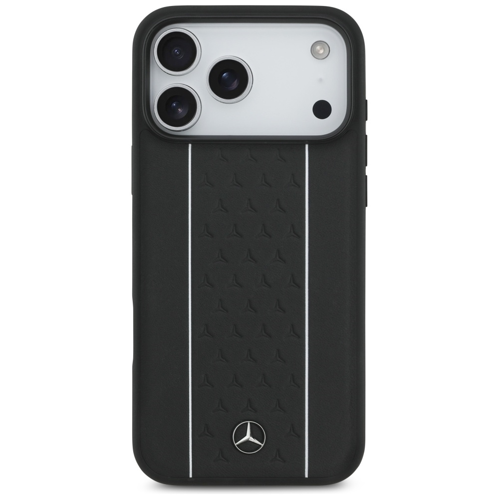 Mercedes Leather Star Pattern Stripes MagSafe Case for iPhone 17 Pro Max - Blackeng